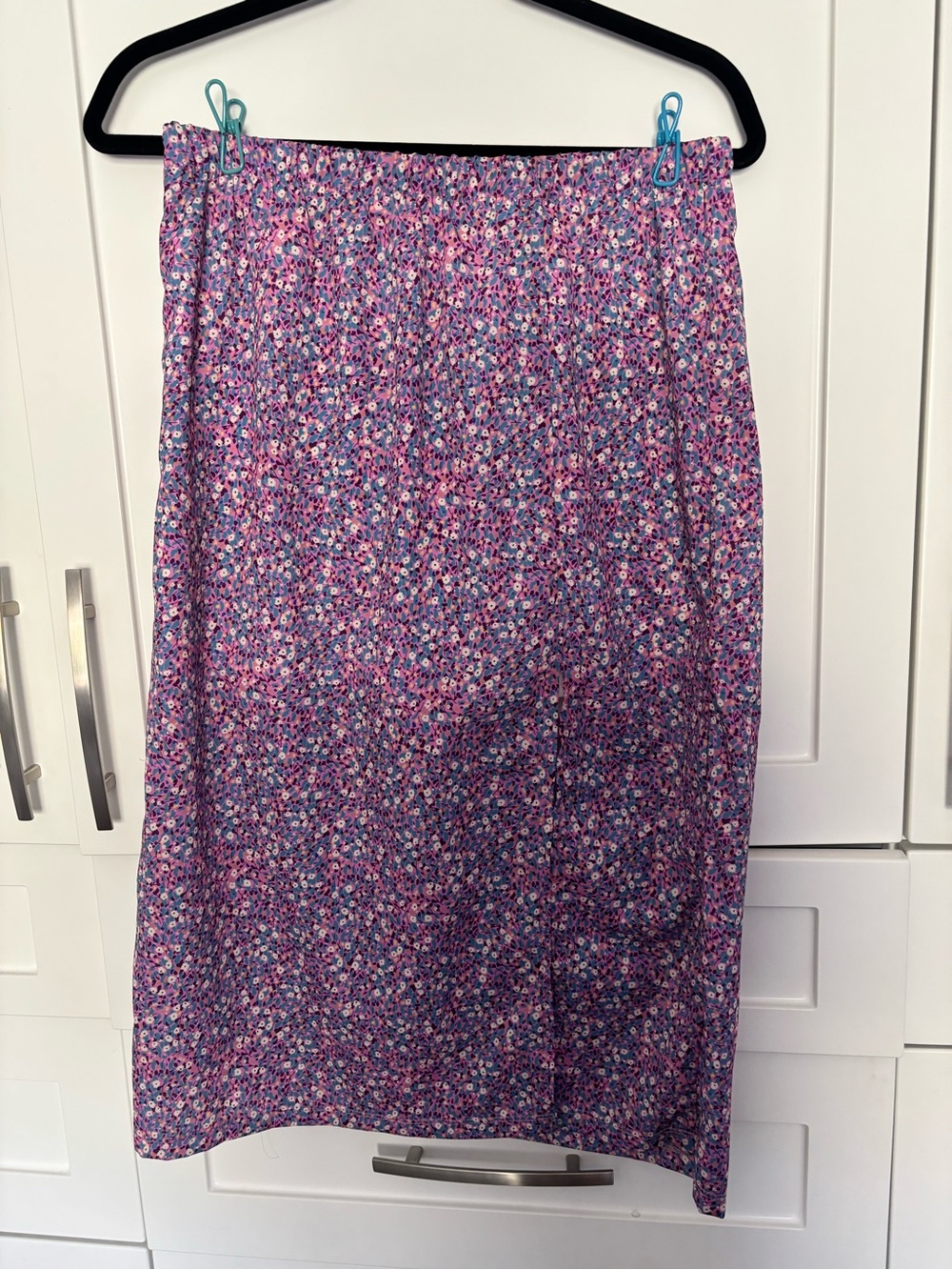 Women's Purple Floral Midi Skirt with Elastic Waist